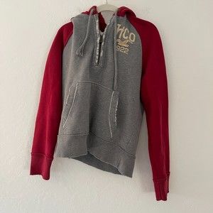 Hollister Small Hoodie Red & Grey Sweater Quarter Zip-Up